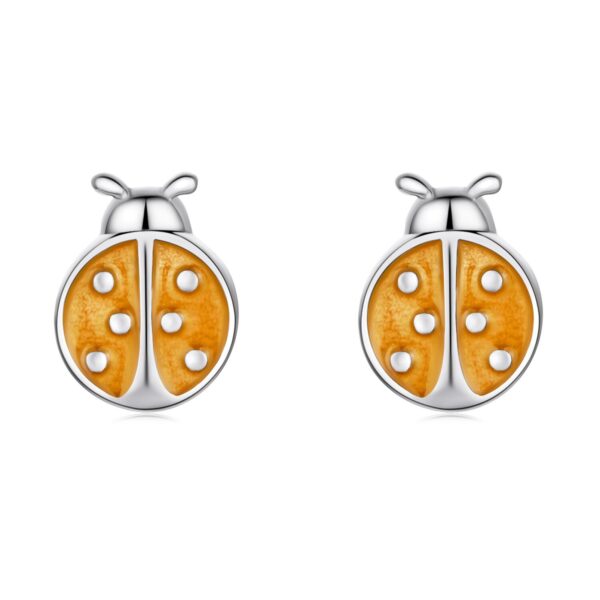 Cercei din argint Enamel Orange Ladybug