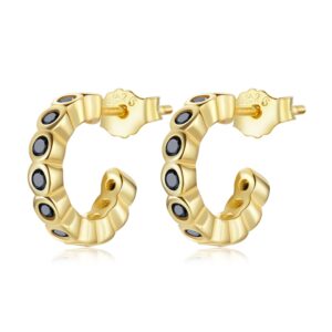 Cercei din argint Golden Black Studded Hoops