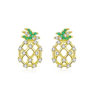 Cercei din argint Golden Sparkling Pineapple