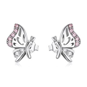 Cercei din argint Pink Crystal Butterflies