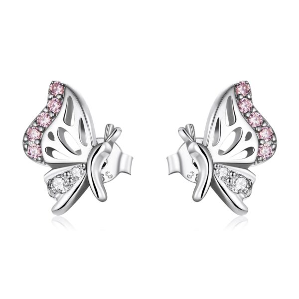 Cercei din argint Pink Crystal Butterflies