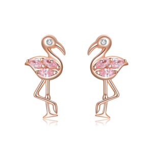 Cercei din argint Rose Gold Flamingo