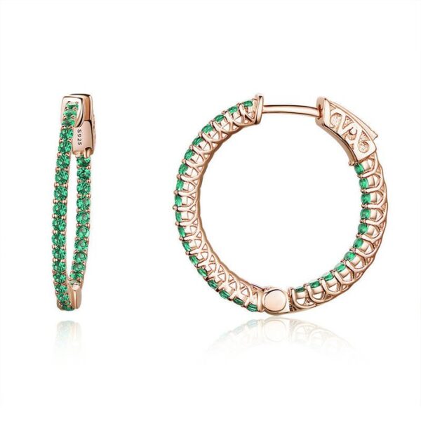 Cercei din argint Rose Gold Round Green Circle