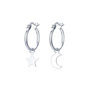 Cercei din argint Simple Moon & Star Hoops