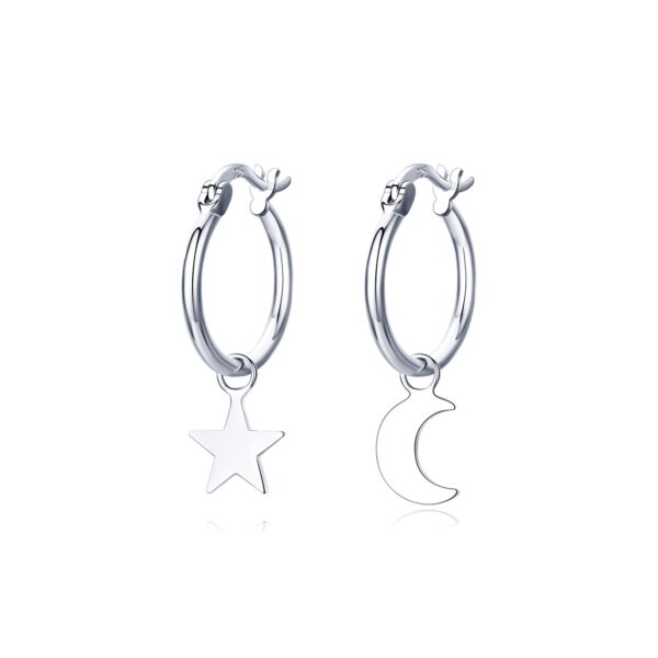 Cercei din argint Simple Moon & Star Hoops