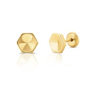 Cercei din aur 14K pentru copii Hexagon Adancit