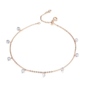 Bratara de glezna din argint Rose Gold Crystal Chain