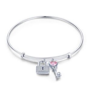 Bratara din argint Lock and Heart Key Bangle