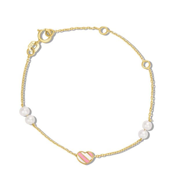 Bratara din aur 14K pentru copii Striped Heart and Pearls