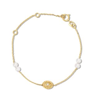 Bratara din aur 14K pentru copii Zirconia Eye and Pearls