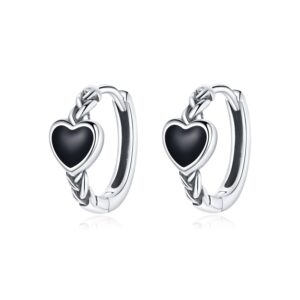 Cercei din argint Black Heart Hoops