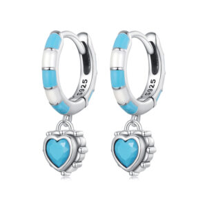 Cercei din argint Blue Vintage Heart Hoops