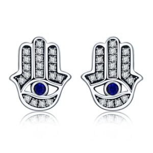 Cercei din argint Hamsa Blue Eye