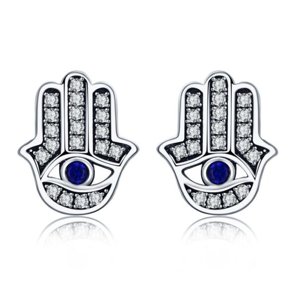 Cercei din argint Hamsa Blue Eye