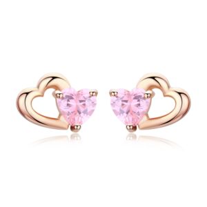 Cercei din argint Little Pink Hearts Rose Gold