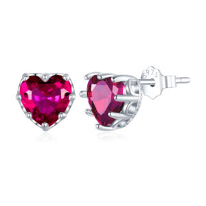 Cercei din argint Magenta Crystal Heart