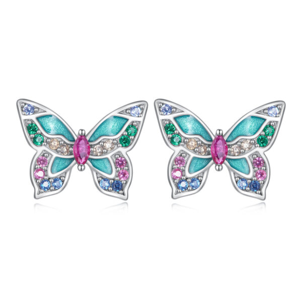 Cercei din argint Multicolor Butterfly