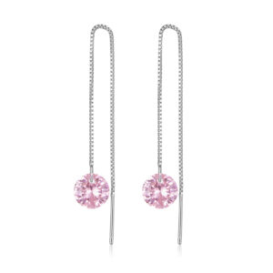 Cercei din argint Pink Crystal Long Chain