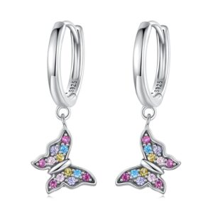 Cercei din argint Rainbow Crystal Butterfly