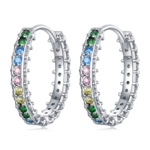 Cercei din argint Rainbow Crystal Hoops