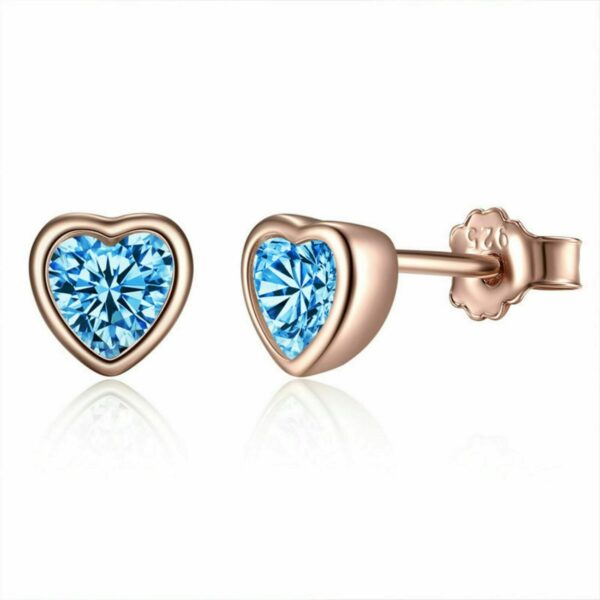 Cercei din argint Rose Gold Blue Heart