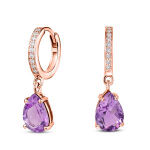 Cercei din argint Rose Gold Elegant Amethyst Drop