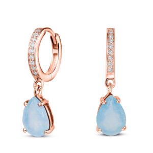 Cercei din argint Rose Gold Elegant Aquamarine Drop