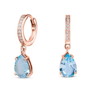 Cercei din argint Rose Gold Elegant Blue Topaz Drop