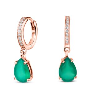 Cercei din argint Rose Gold Elegant Green Onix Drop