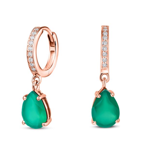 Cercei din argint Rose Gold Elegant Green Onix Drop