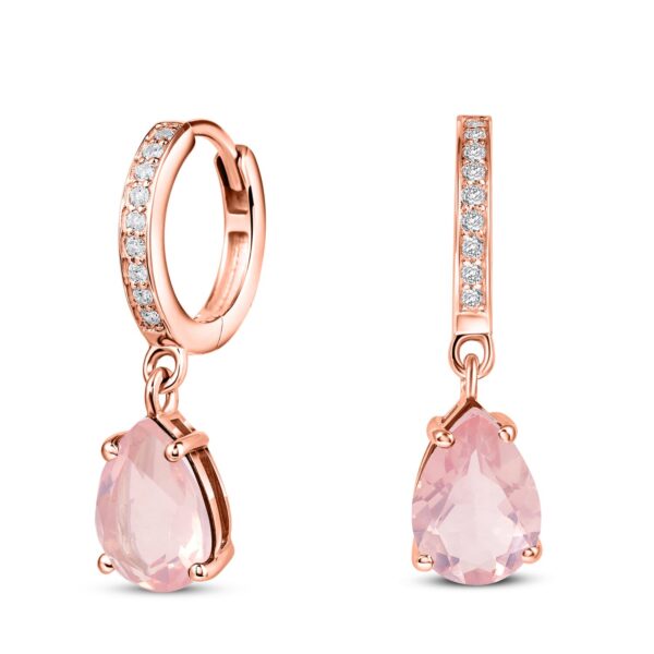 Cercei din argint Rose Gold Elegant Rose Quartz Drop