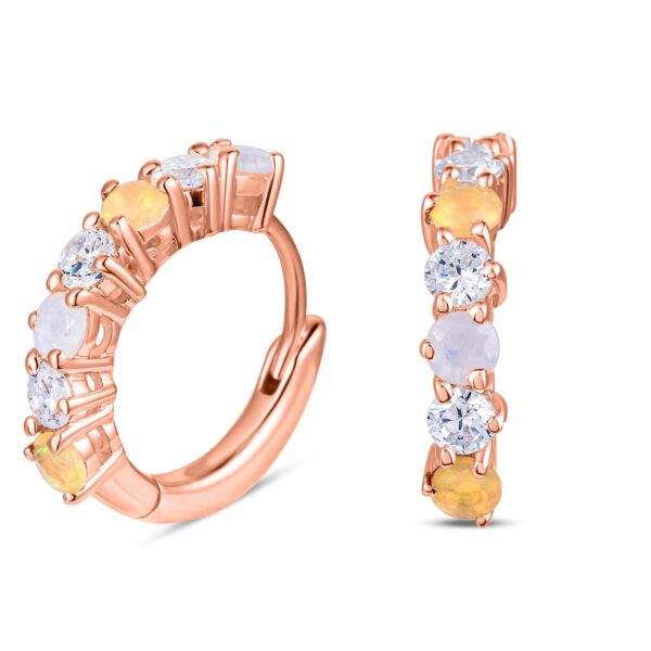 Cercei din argint Rose Gold Opal Moonstone Hoop Sparklers