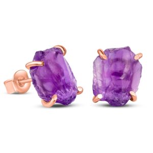 Cercei din argint Rose Gold Piece of Amethyst