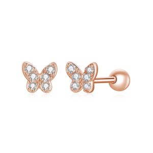 Cercei din argint Small Studded Rose Butterfly