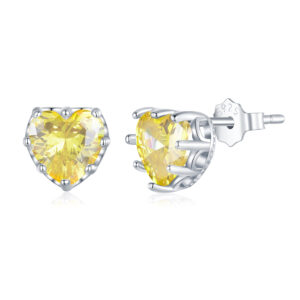 Cercei din argint Yellow Crystal Heart