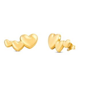 Cercei din aur 14K 3D Hearts Side by Side