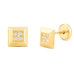 Cercei din aur 14K 3D Square and Crystals