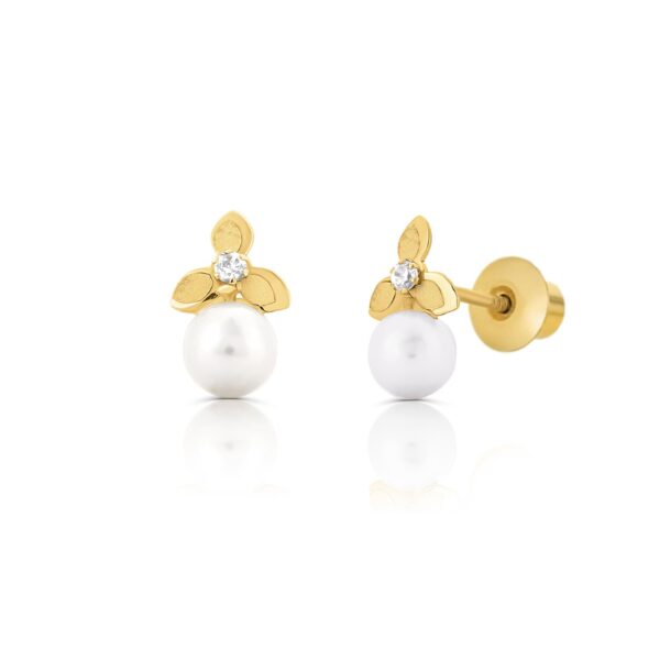 Cercei din aur 14K pentru copii Pearls and Flowers