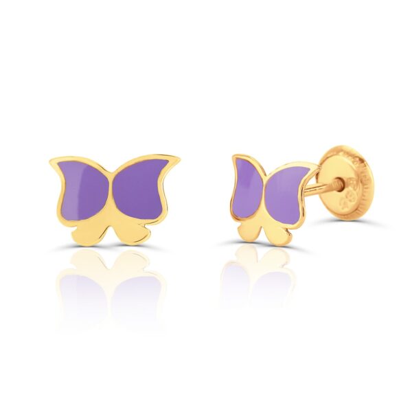 Cercei din aur 14K pentru copii Purple Butterflies