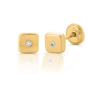 Cercei din aur 14K pentru copii Small Square and Crystals