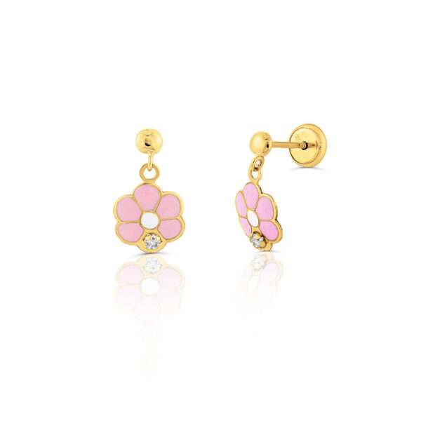 Cercei din aur 14k pentru copii Pink Flowers and Crystals