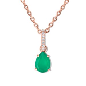 Colier din argint Rose Gold Drop Green Onix