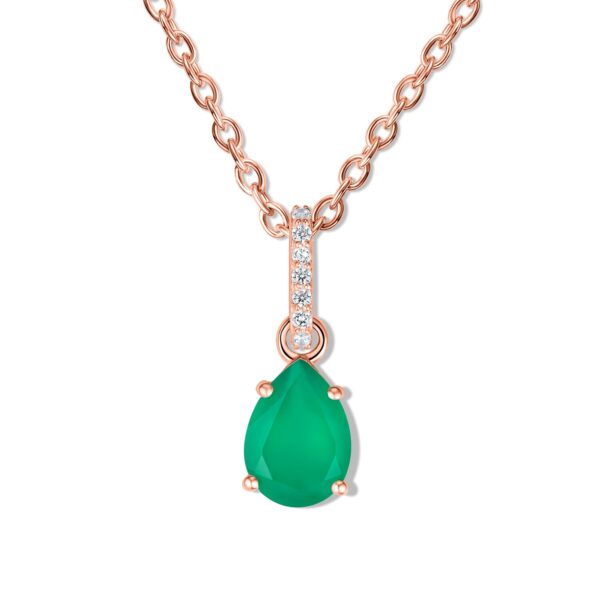 Colier din argint Rose Gold Drop Green Onix