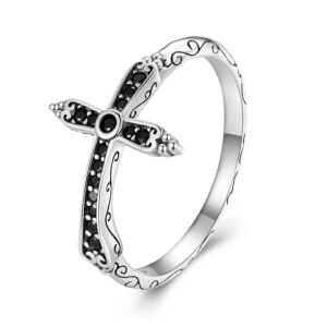 Inel din argint Black Crystal Cross