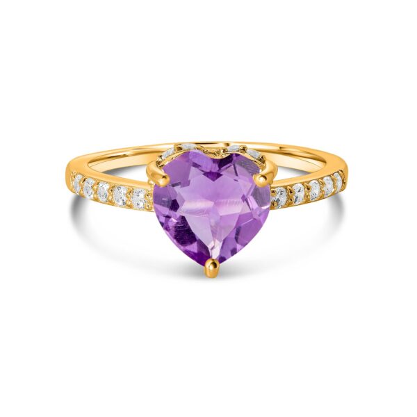 Inel din argint Golden Amethyst Heart