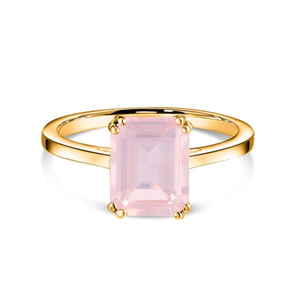 Inel din argint Golden Rectangle Rose Quartz Elegance