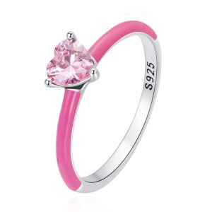 Inel din argint Pink Crystal Heart