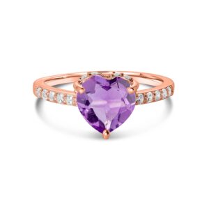 Inel din argint Rose Gold Amethyst Heart