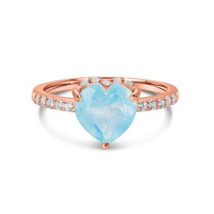 Inel din argint Rose Gold Aquamarine Heart