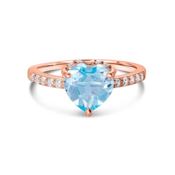 Inel din argint Rose Gold Blue Topaz Heart